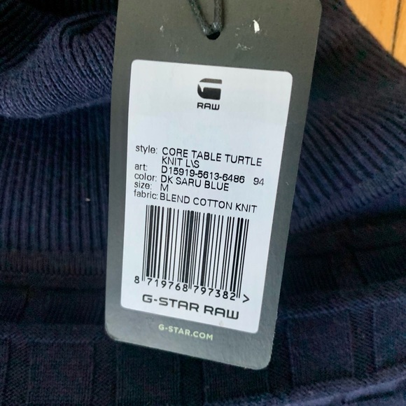 G-Star Raw Dark Blue Turtleneck Sweater with Textured Pattern - Picture 6 of 7